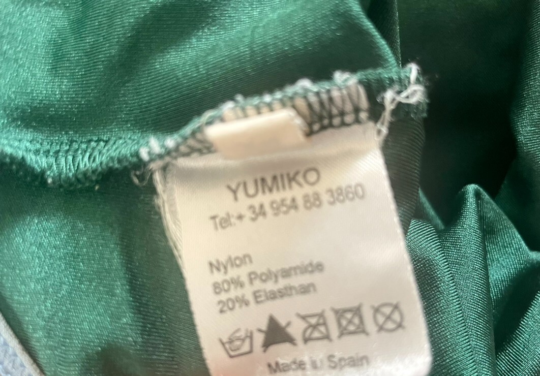Yumiko Larissa Leotard – XS – Dark Green / Light Blue Trim