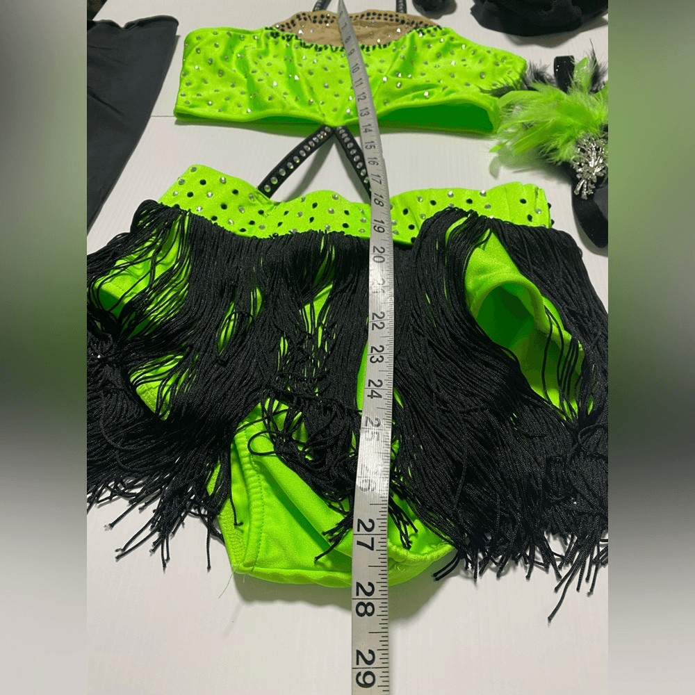Glamour solo dance costume leotard neon green embellished rhinestoned SA adult
