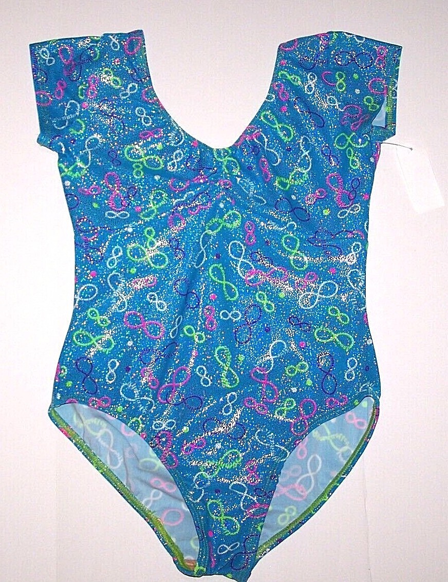 Motionwear Leotard Bodysuit SS Gymnastics Teal Print Hologram Mystique New Women