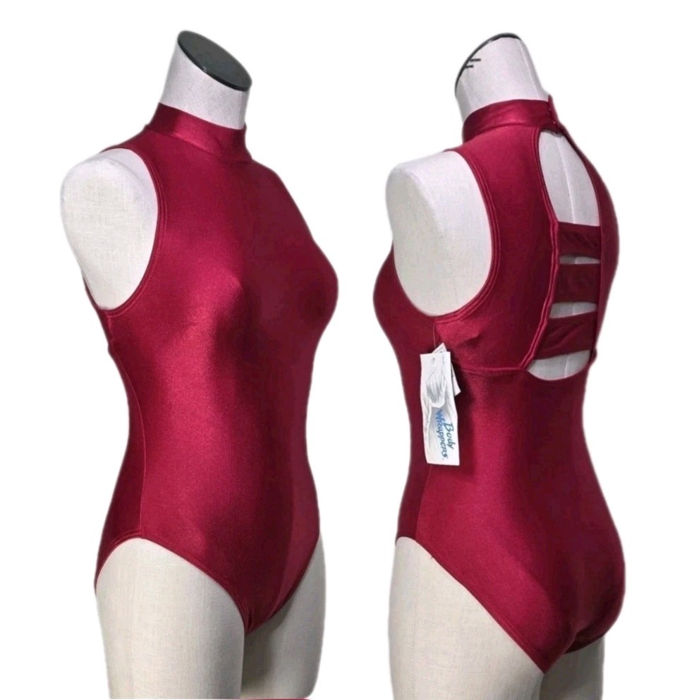 Body Wrappers VTG Open Back High Neck Keyhole Vented Leotard Red Size AS
