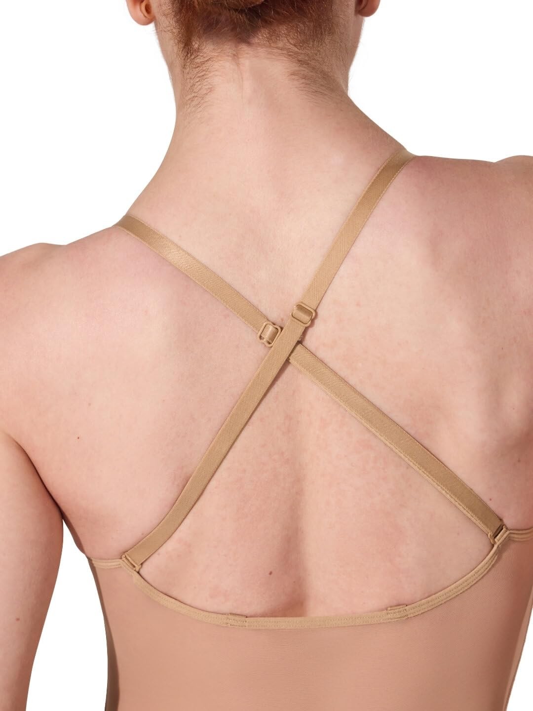 Womens Plunge Neck Mesh Midiff Leotard Base Layer Underwear, Nude, X-Small US