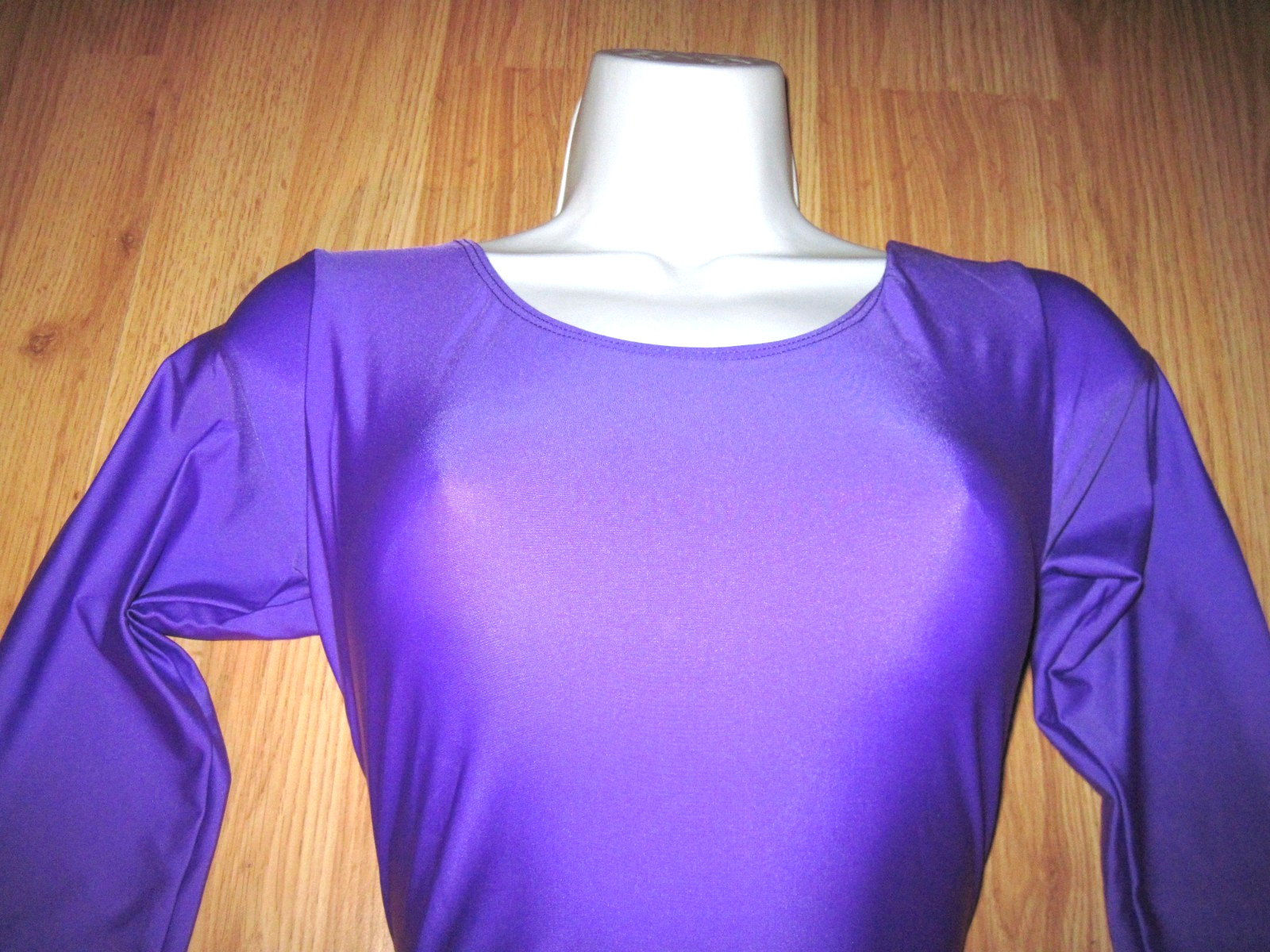 Plus Size Shiny Purple Shelf Lined Spandex Long Sleeve Scoop Leotard Sz 2XL NWT
