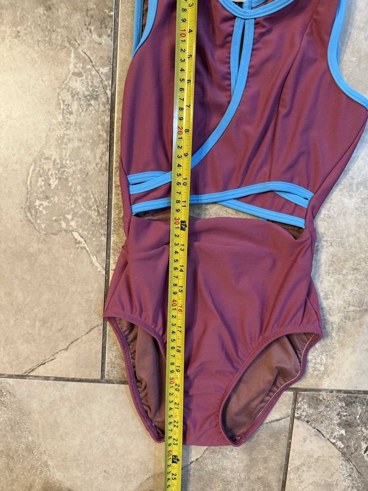 Five The Label Leotard Womens XS Burgundy Blue Cutout Strappy Dance Gymnastics