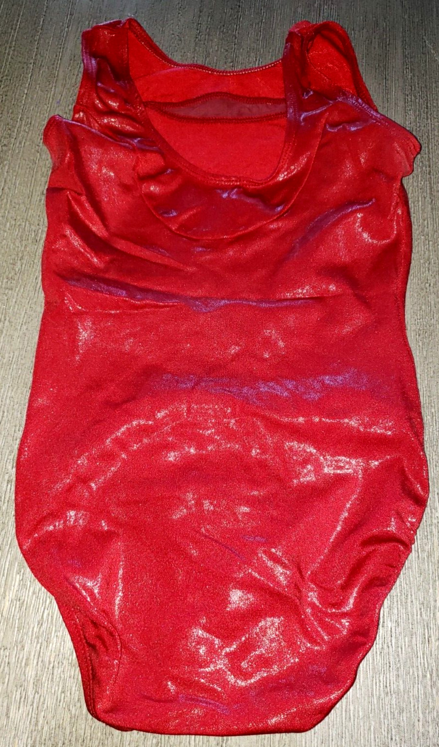 GK WOMENS size small solid red DANCE LEOTARD shimmery stretch fabric NICE!