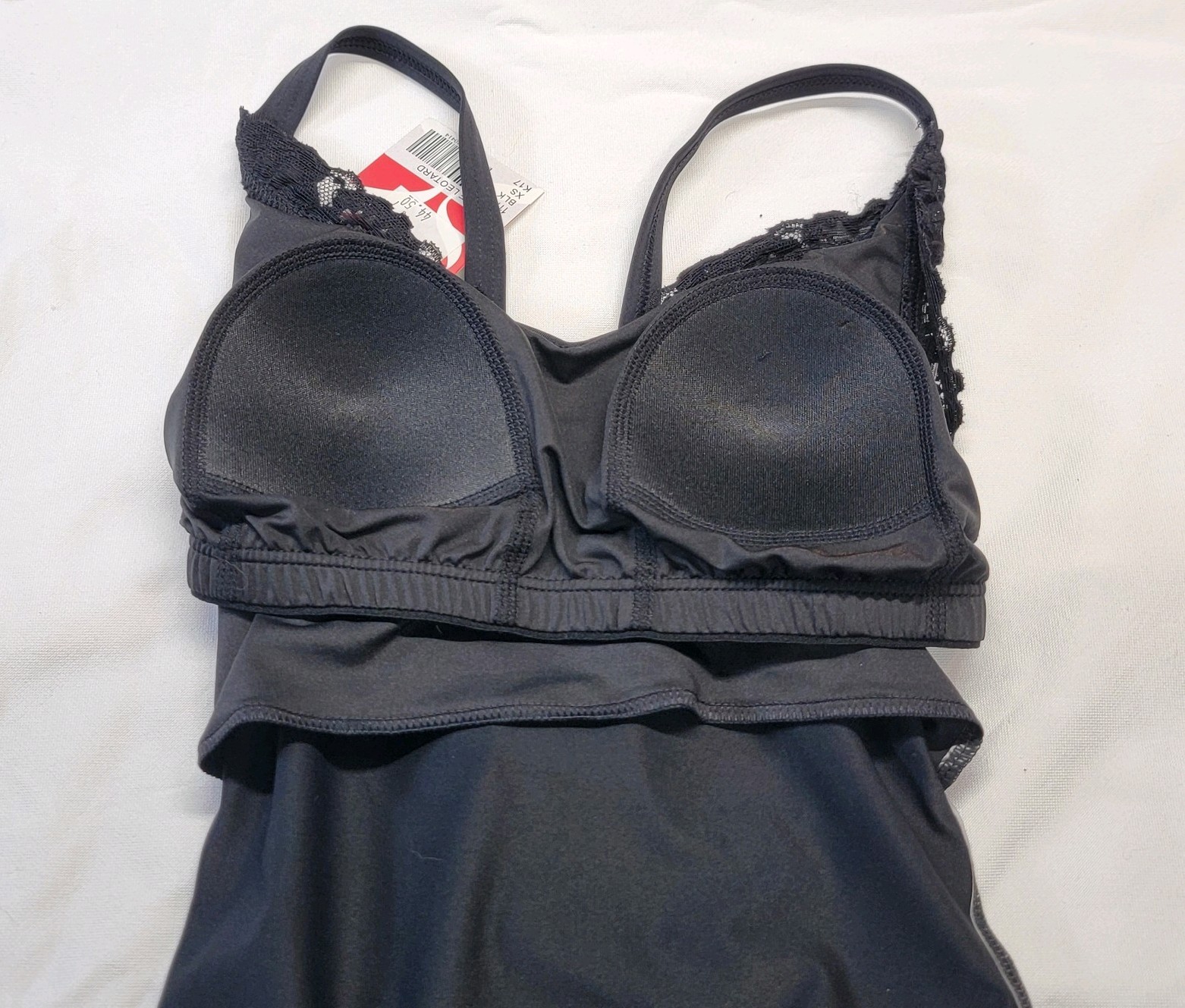 Capezio Encore Leotard BraTek Black Camisole Leotard Vneck Lace Front/Back SZ XS