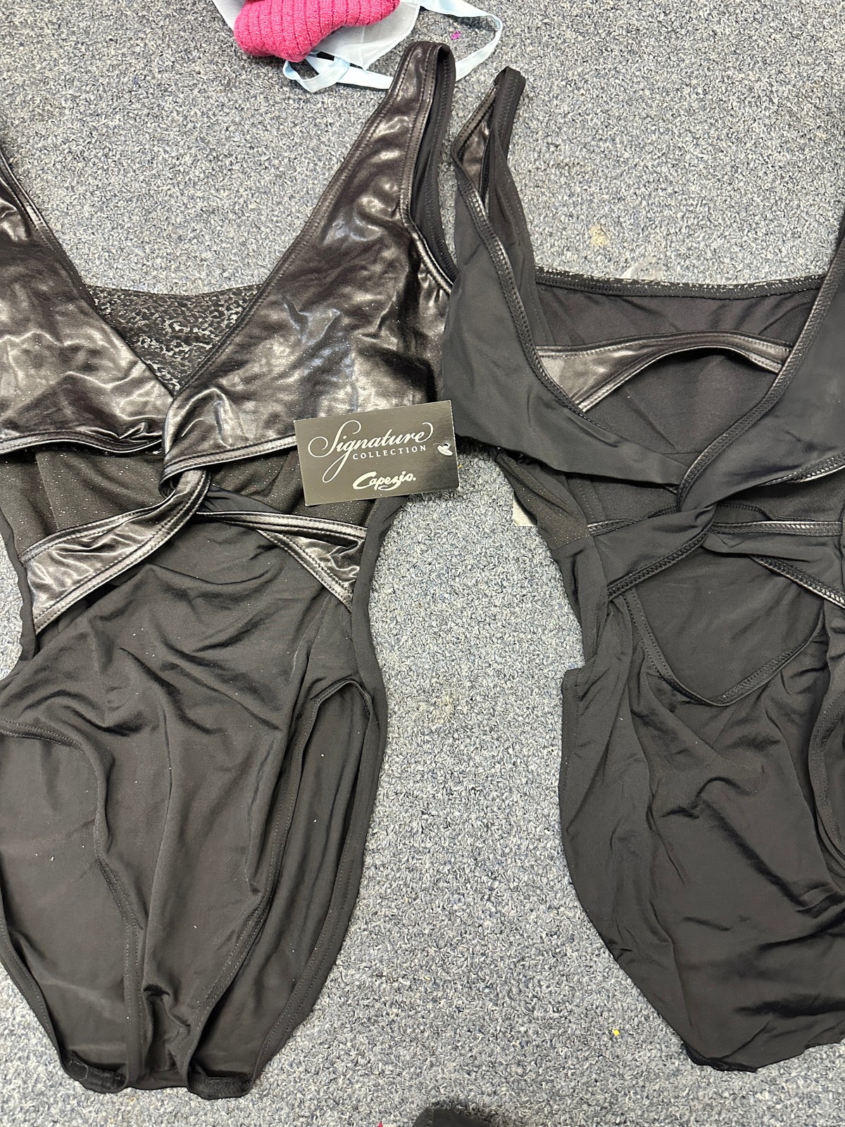 Dance New Leotard Capezio 10064 Black with Leopard and Pleather Adult Ballet
