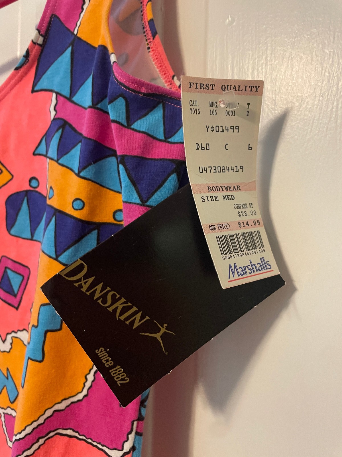 Vintage NEON Danskin Leotard 80s NWT Medium Dead Stock WILD Print Geometric High