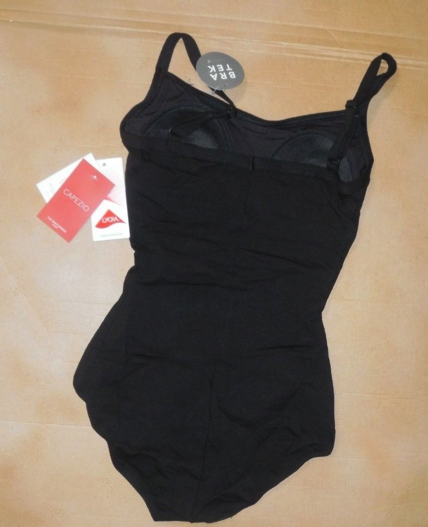Capezio CC110 Black ladies sizes Cotton spandex camisole leotard w/ Bratek NWT