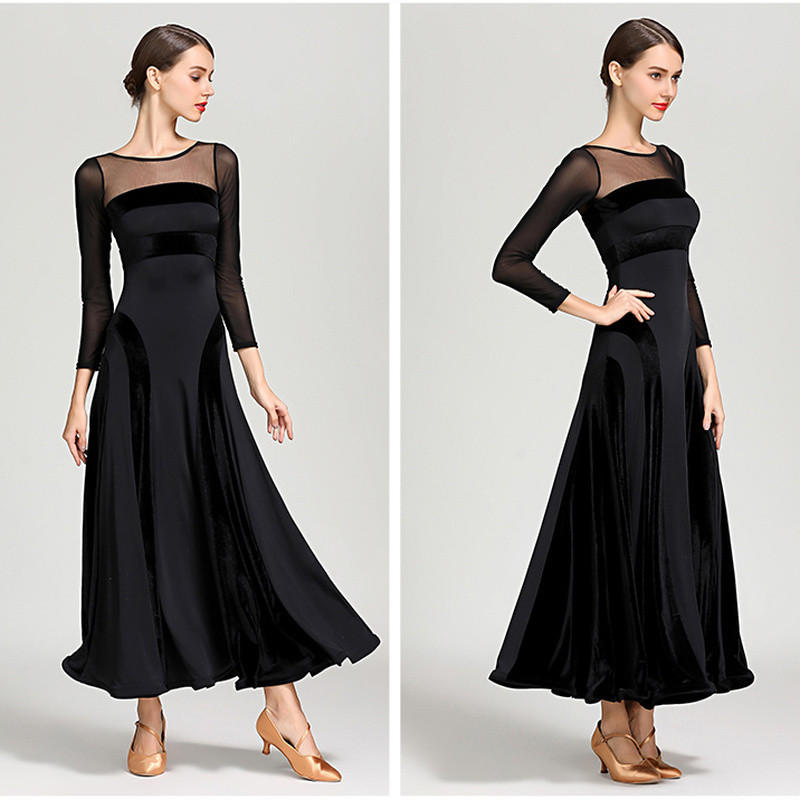 Elegant Ladies Velvet Swing Dance Dress Waltz Modern Tango Dancewear Ballroom