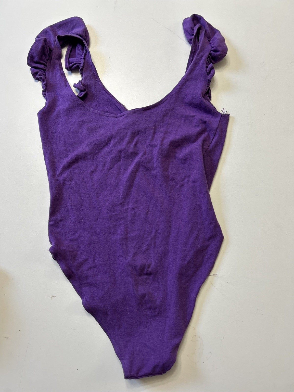 Vintage 80s The East Side Clothing Leotard Ruffle Purple Aerobics Bodysuit