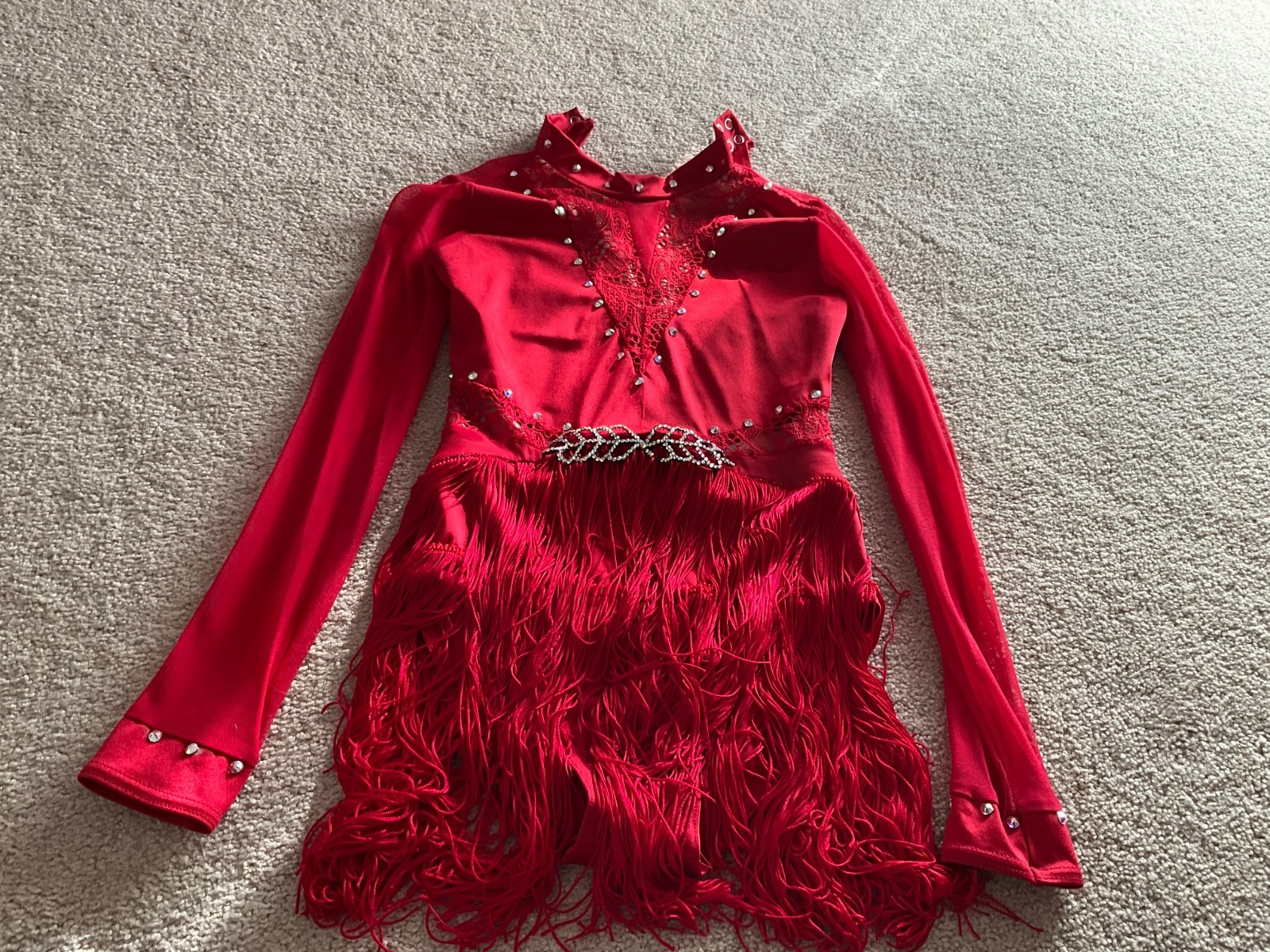 Weissman Girls Fringe Red Jazz/Tap Costume – Rhinstoned, Youth medium