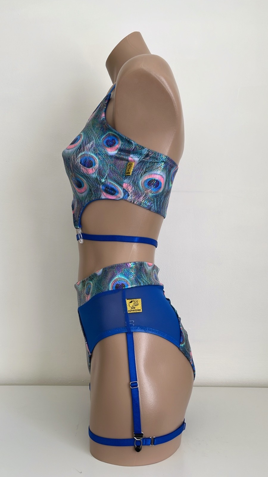 Schminke 🦚 peacock pole-dance set baby evil top & Hybrid bottoms high leg mesh