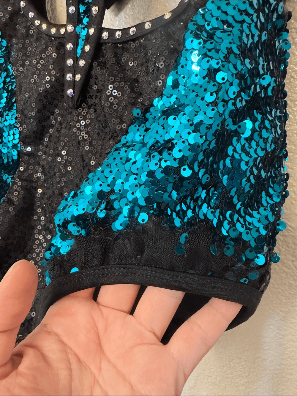 Glamour Solo Dance Costume Blue Black Embellish 5549 MA Adult Jazz Contemporary