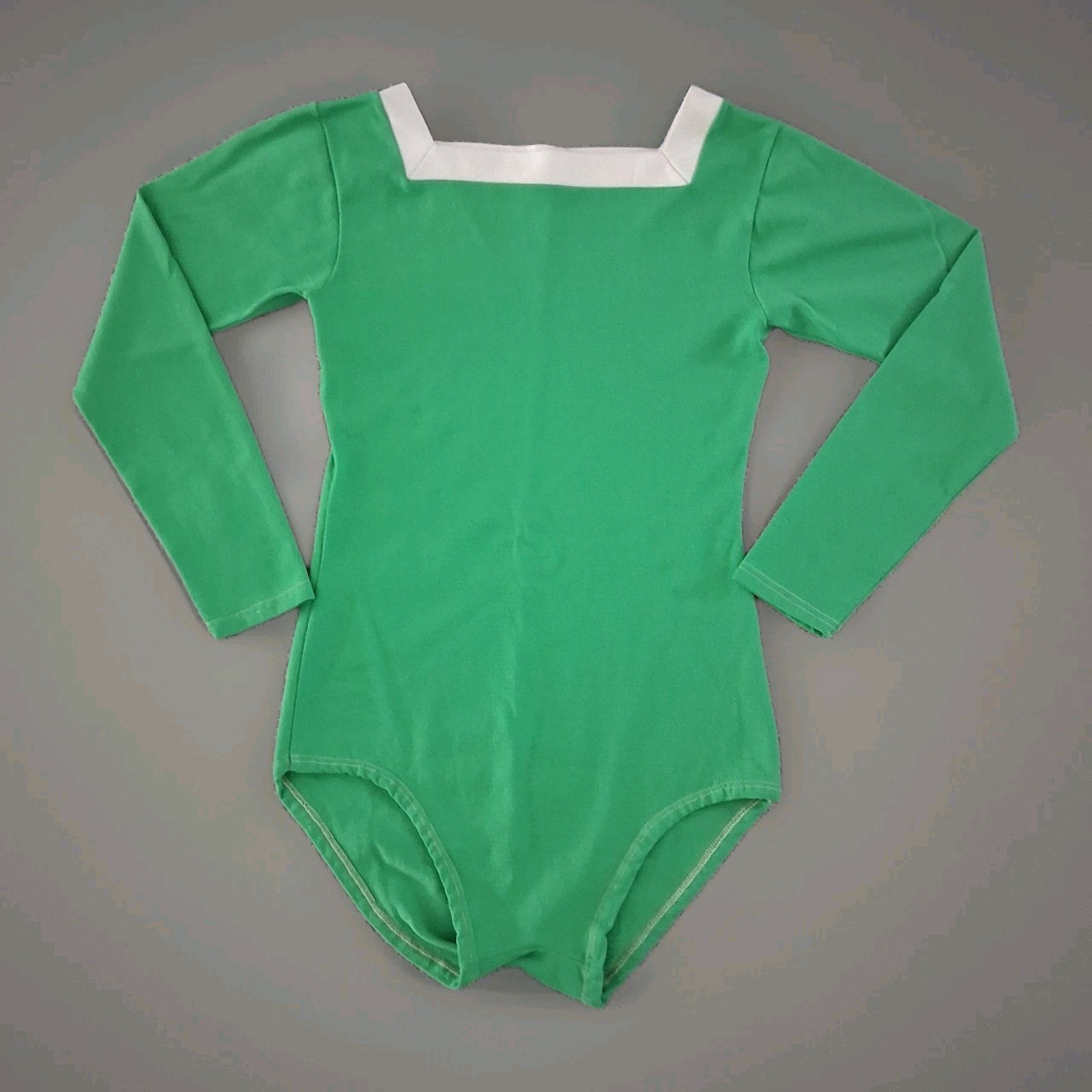 Vintage 50s 60s MOORE Green Leotard Bodysuit Long Sleeve Square Neck Mod Size M