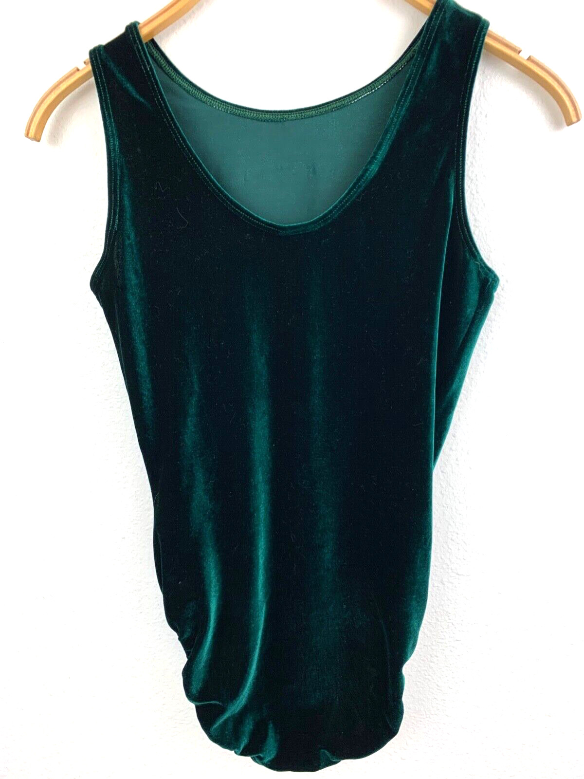 GK Leotard Gymnastics Size S Women’s Dark Green Velour Sleeveless Rhinestones