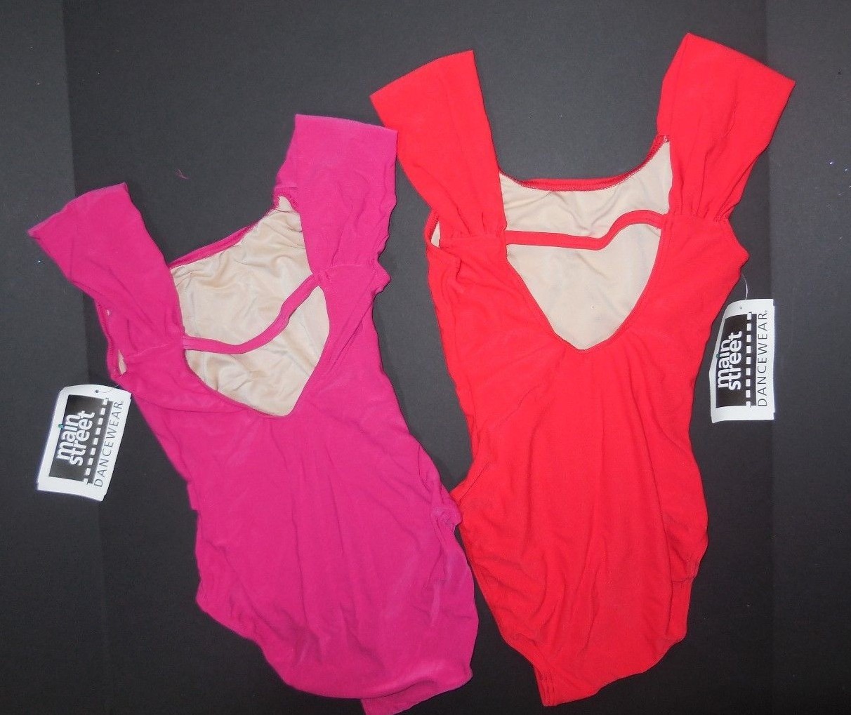 T Low Back Matte Spandex Leotard Lined Front Gathered Wide Strap Red or Berry