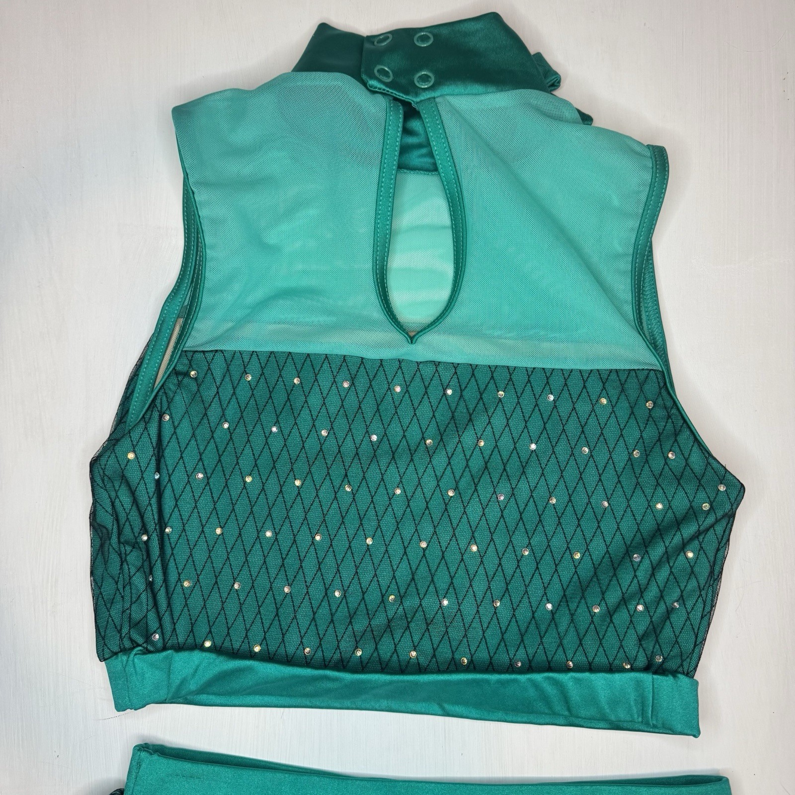 Weissman Elite Dance Costume SA Rhinestones & Ostrich Feathers Teal Bow 2pc Set