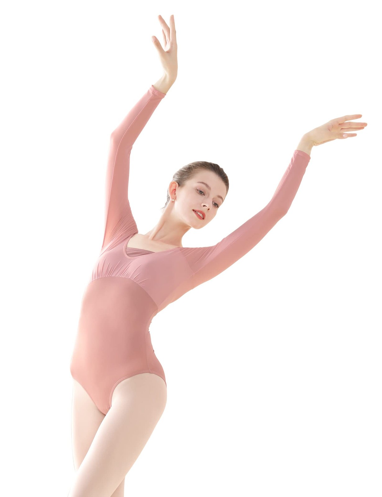Pink Women Ballet Leotards Lycra Spandex Dance Bodysuit Faux 2 Pieces