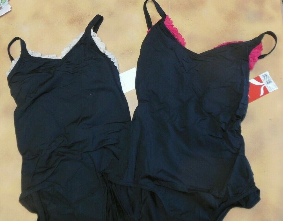 CAPEZIO lace trim camisole leotard 11169W Bratek Black ladies szs ENCORE