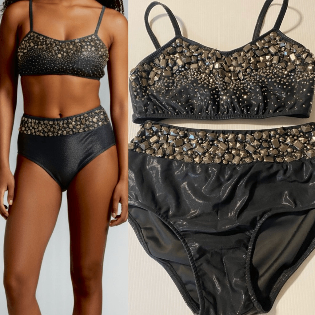 Glamour Dance solo costume mature faux leather studded rocker goth 2 piece LA