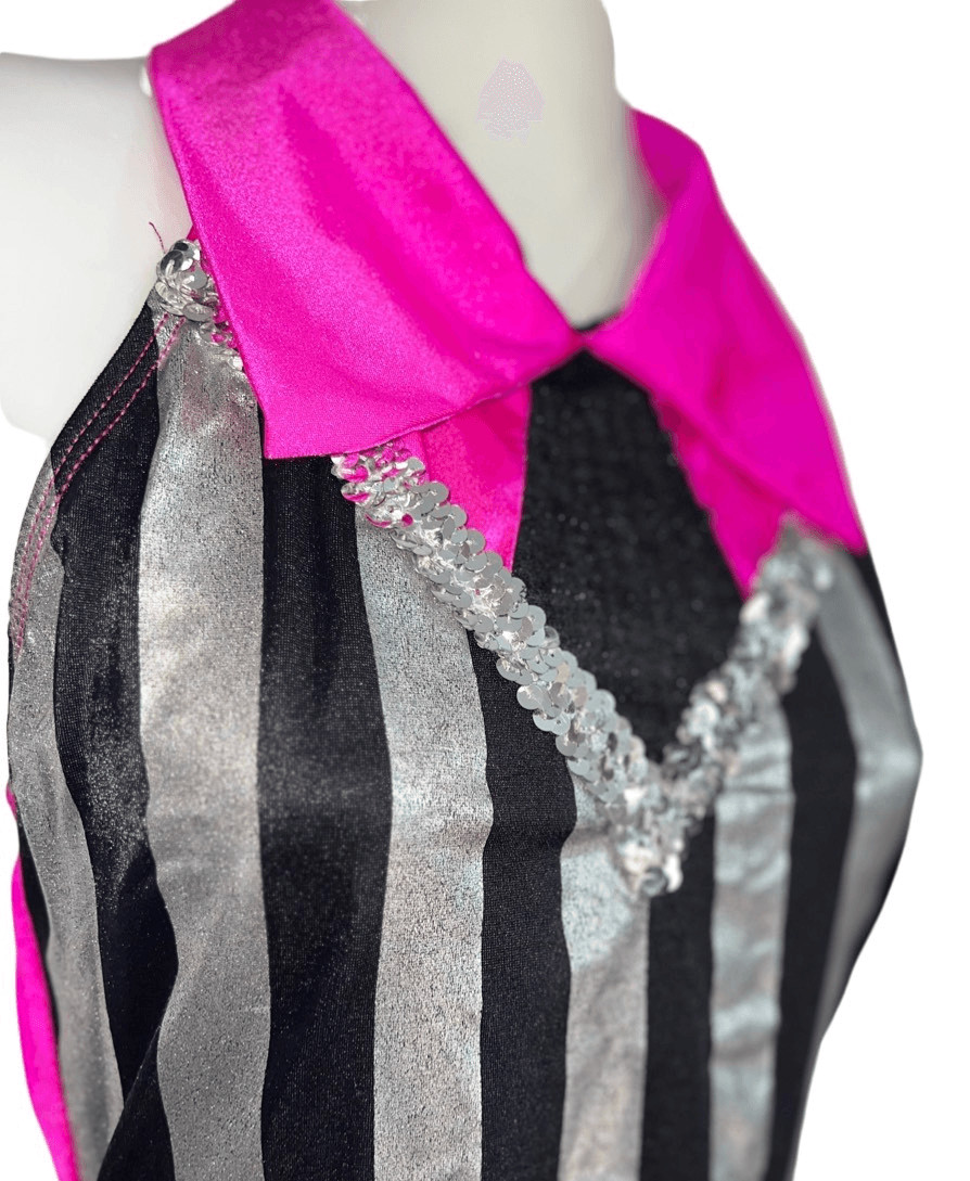 Curtain Call Cabaret Referee Dance Costume Size M Hot Pink Black Striped Necktie