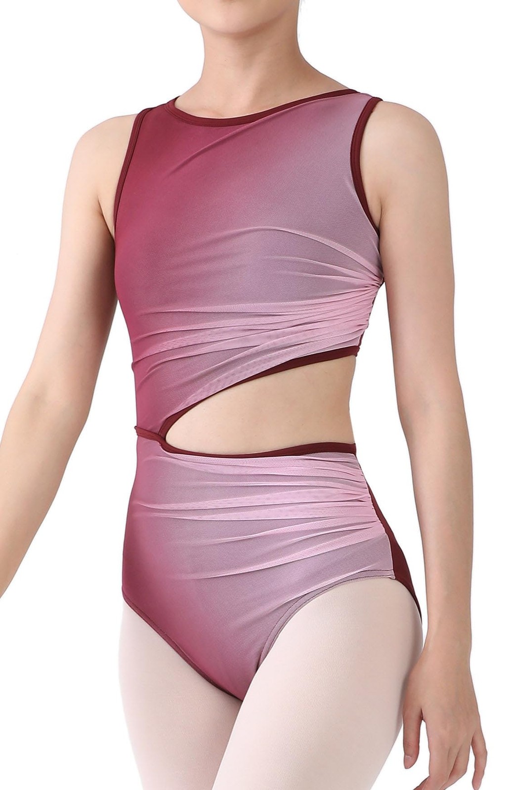 Dance Elite Nyssa – Asymmetric Cut Out Waist Leotard for Small, Wine