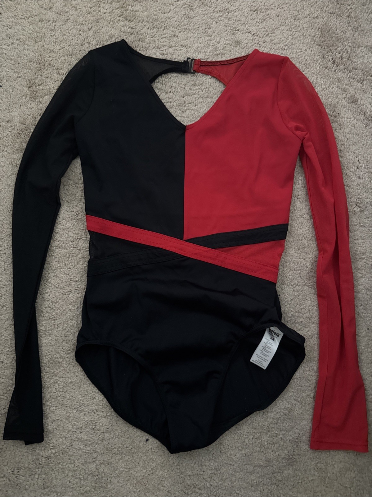 Balera Girls Dance Costume Black Red Leotard Long Sleeve SA Cross Stripe Joker