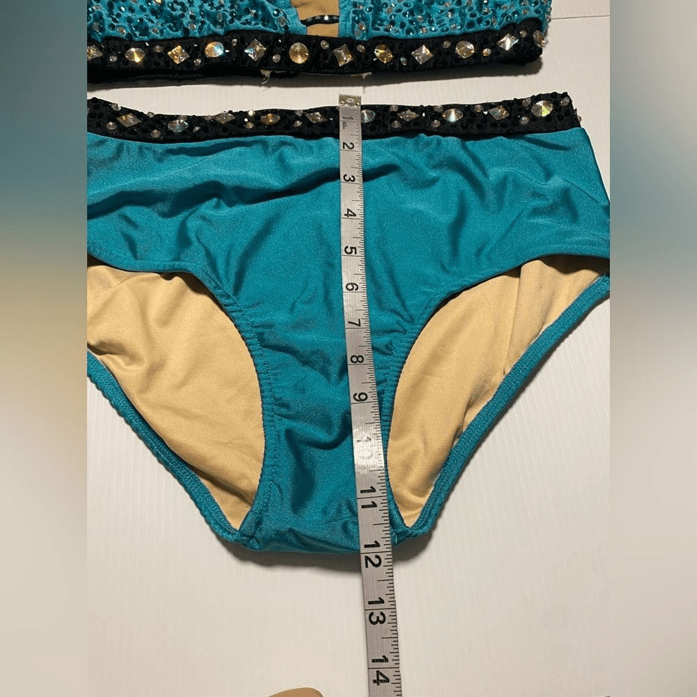 Glamour teal aqua solo 2 piece embellished Dance Costume Leotard LA-Large adult