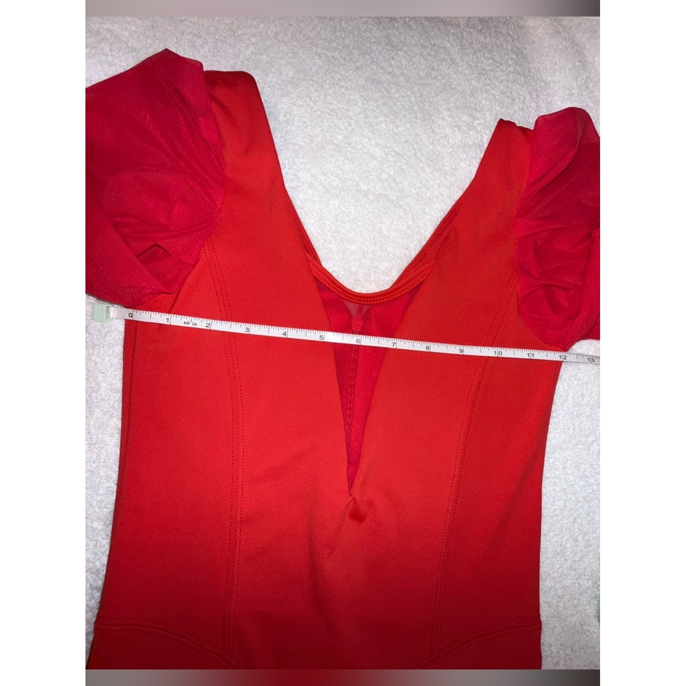 Tiger Friday Girls‘ Red Dance Leotard with Sheer Puff Sleeves Size Adult X-Small