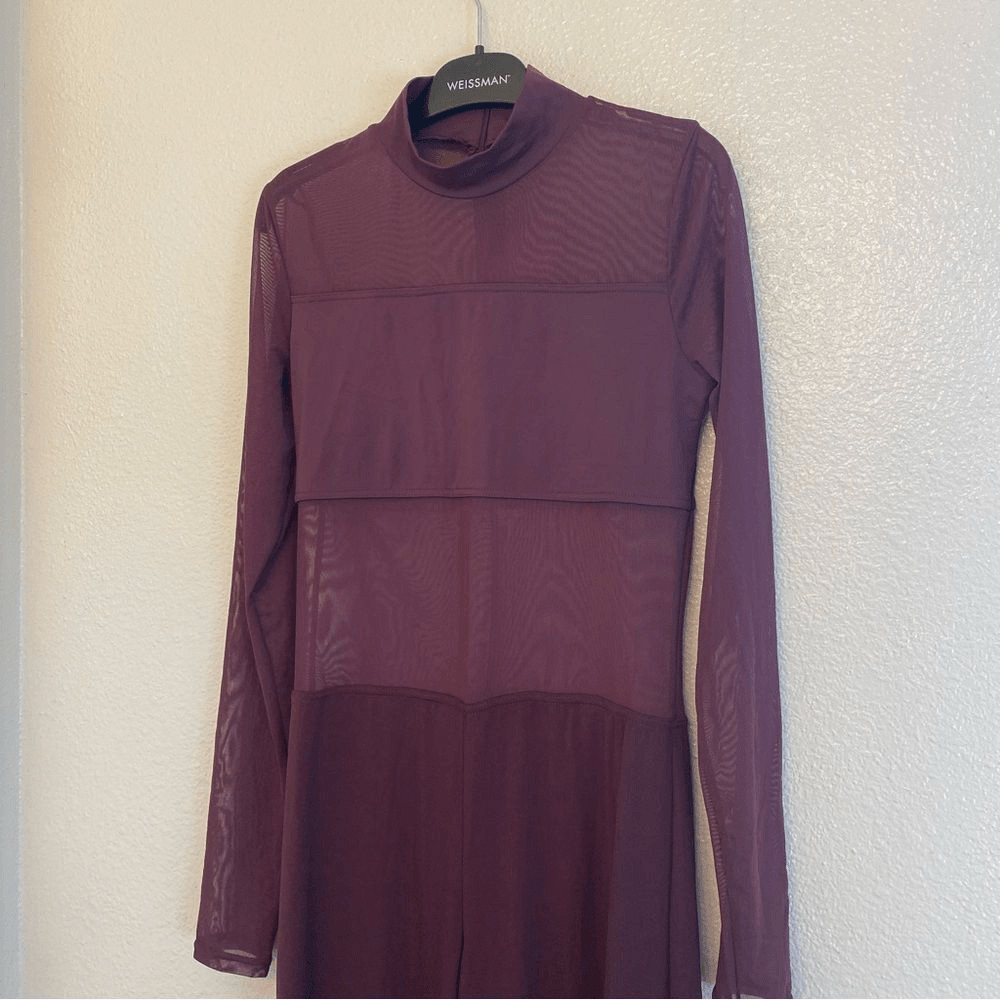 WEISSMAN Balera Dance Costume burgundy Culotte Unitard With Mesh MJ11187 SA