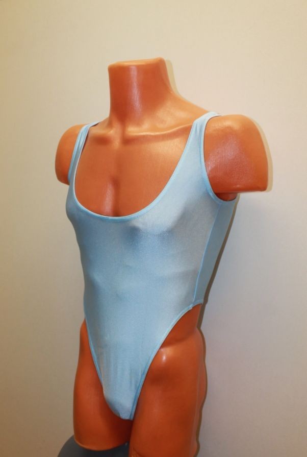 Men Thong Leotard 151-18 Bottom Closed Half Light Blue Spandex Size S