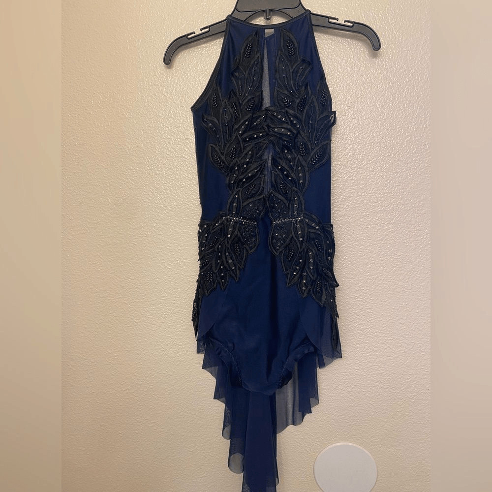 Custom Navy Blue Applique Lyrical contemporary Dance Costume SA-Small Adult