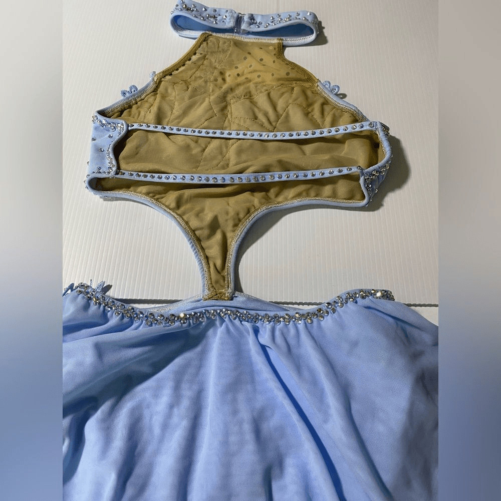 Competition lyrical Custom solo Dance Costume blue illusion Mesh Dress SA adult