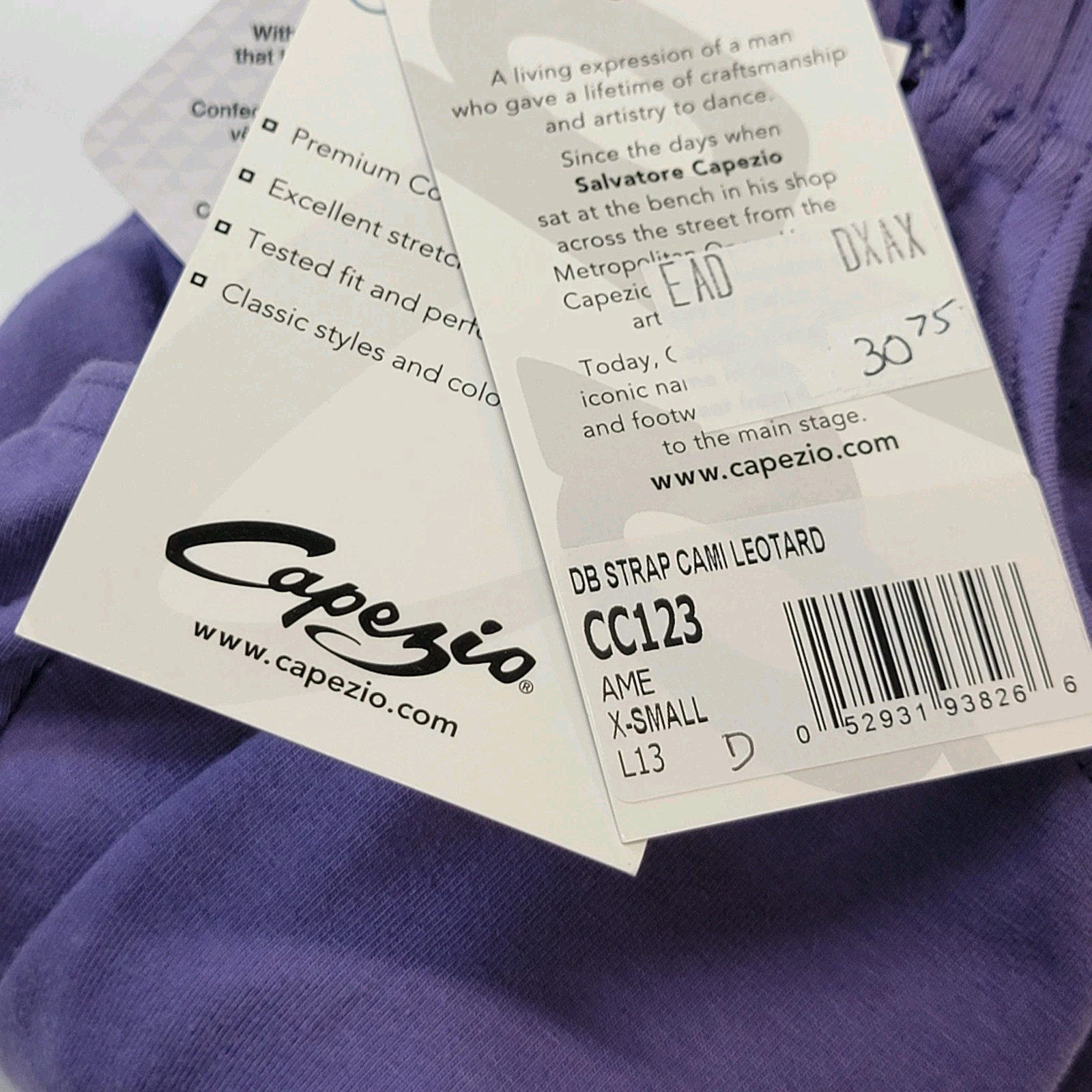 Capezio Double Strap Cami Leotard Purple Spaghetti Straps Criss-Cross Back SZ XS