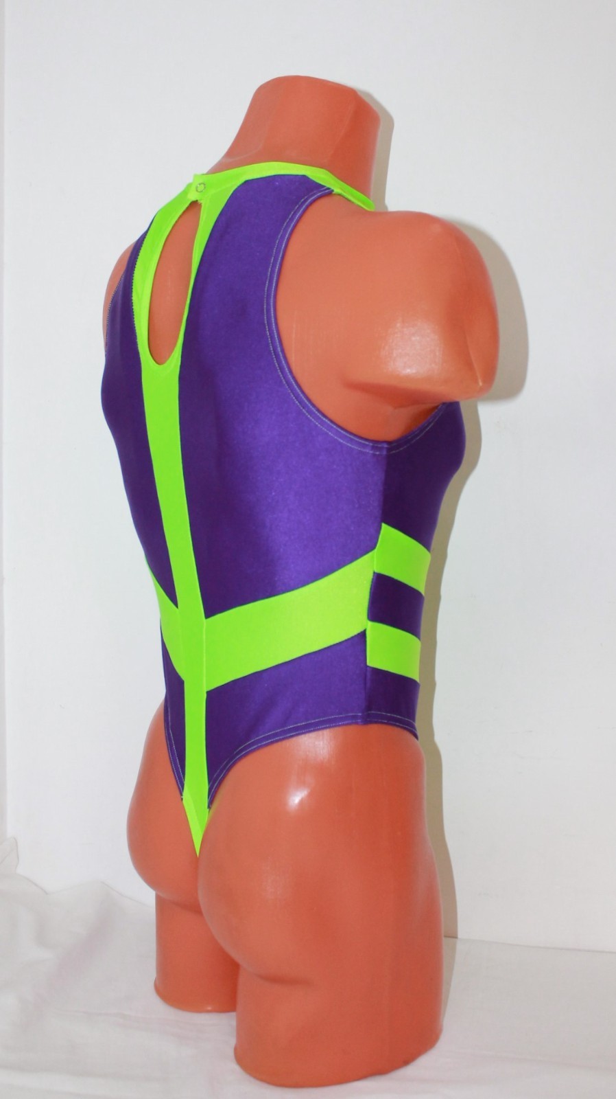 New! Men Thong Leotard 153-42 Purple and Lime Neon Spandex Size L
