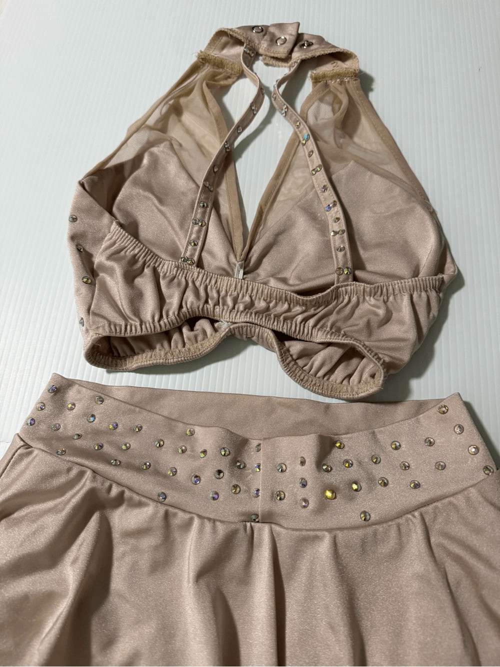 Kelle dance solo costume blush pink 2 piece rhinestone lyrical SA-Small adult