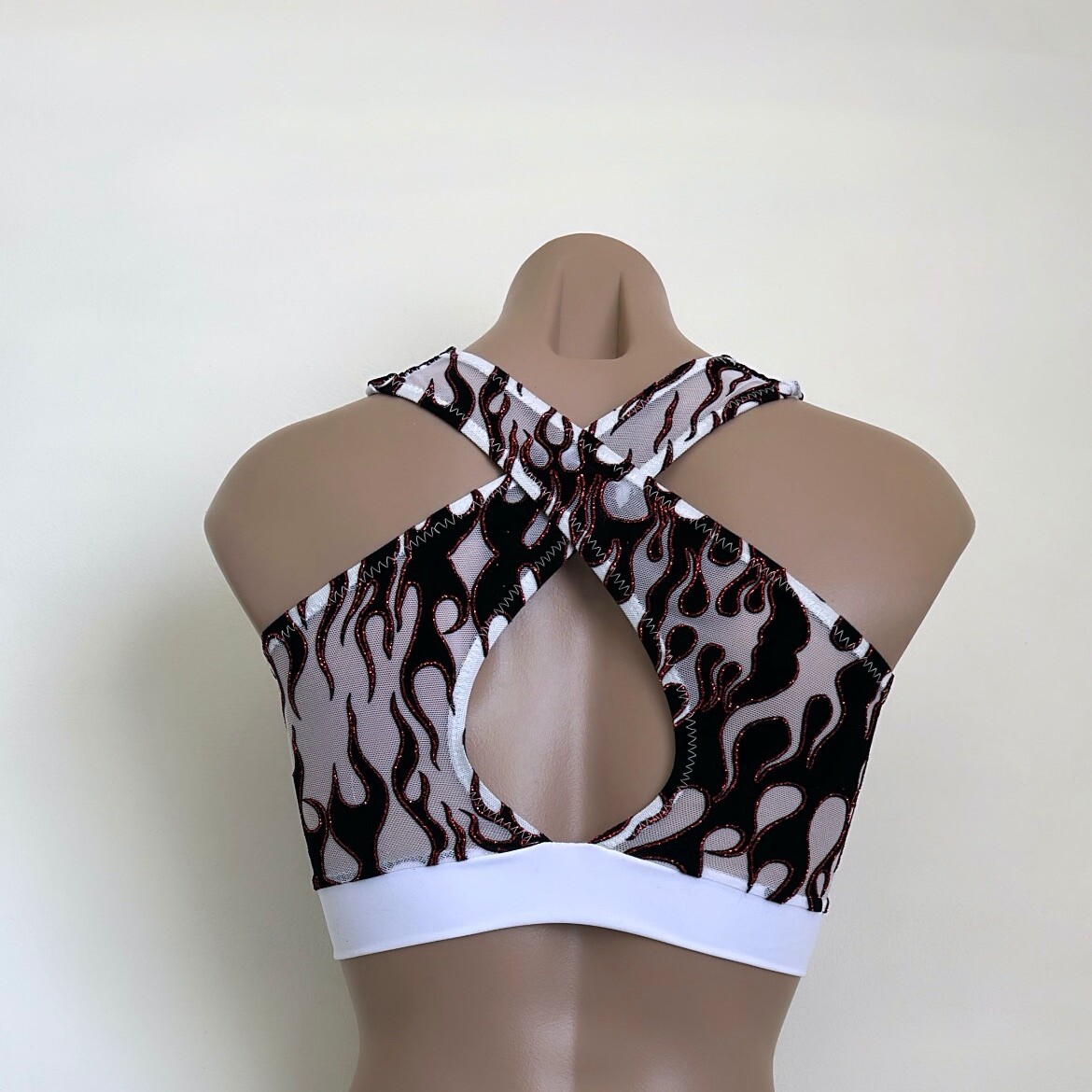 Schminke 🔥 Flames fire crop top ethereal pole dance wear mesh spandex UV neon