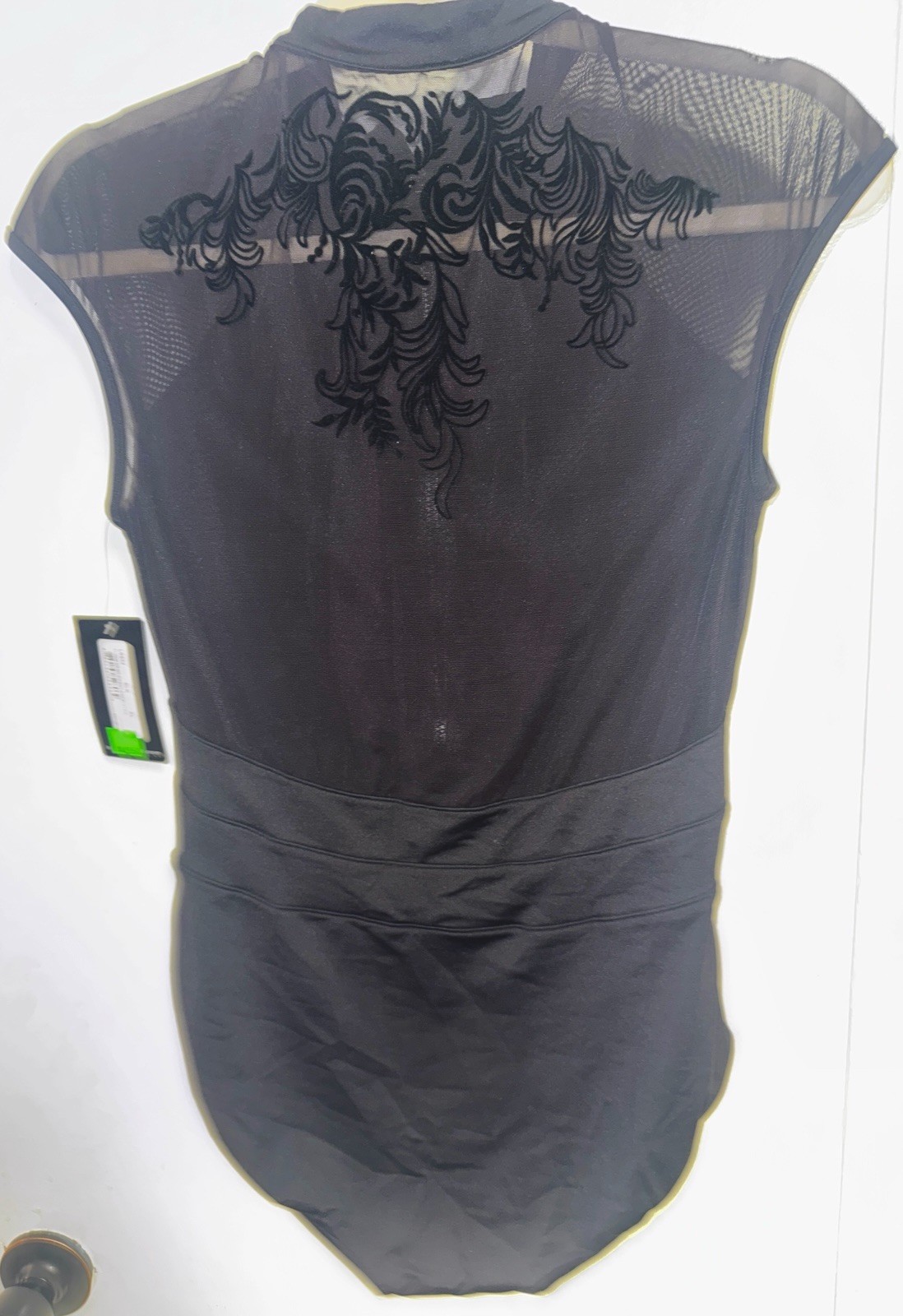 Bloch Black Mesh Zip Front Dance Leotard XL Cap Sleeve NWT