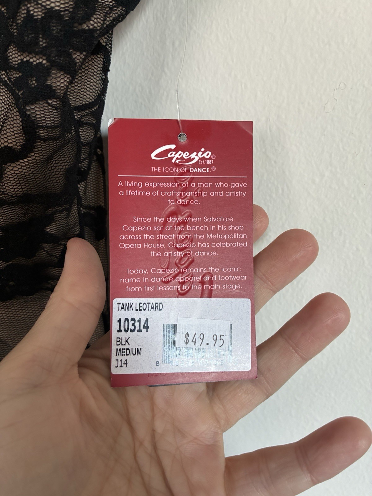 Capezio Leotard Medium Black Lace Overlay Open Back