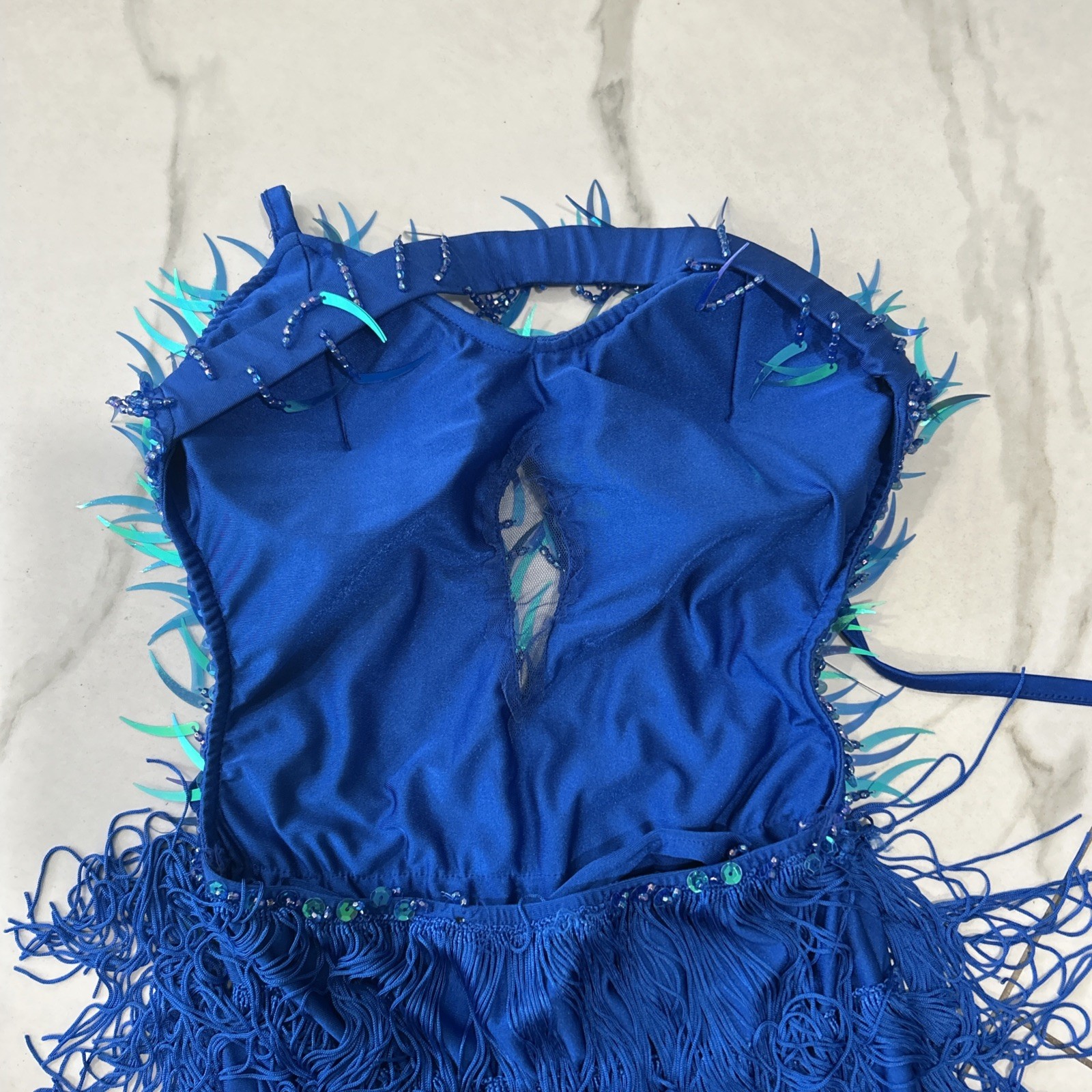 Glamour Costumes Dance Costume Beaded Blue ballroom Size SA Adult Sexy Glitter