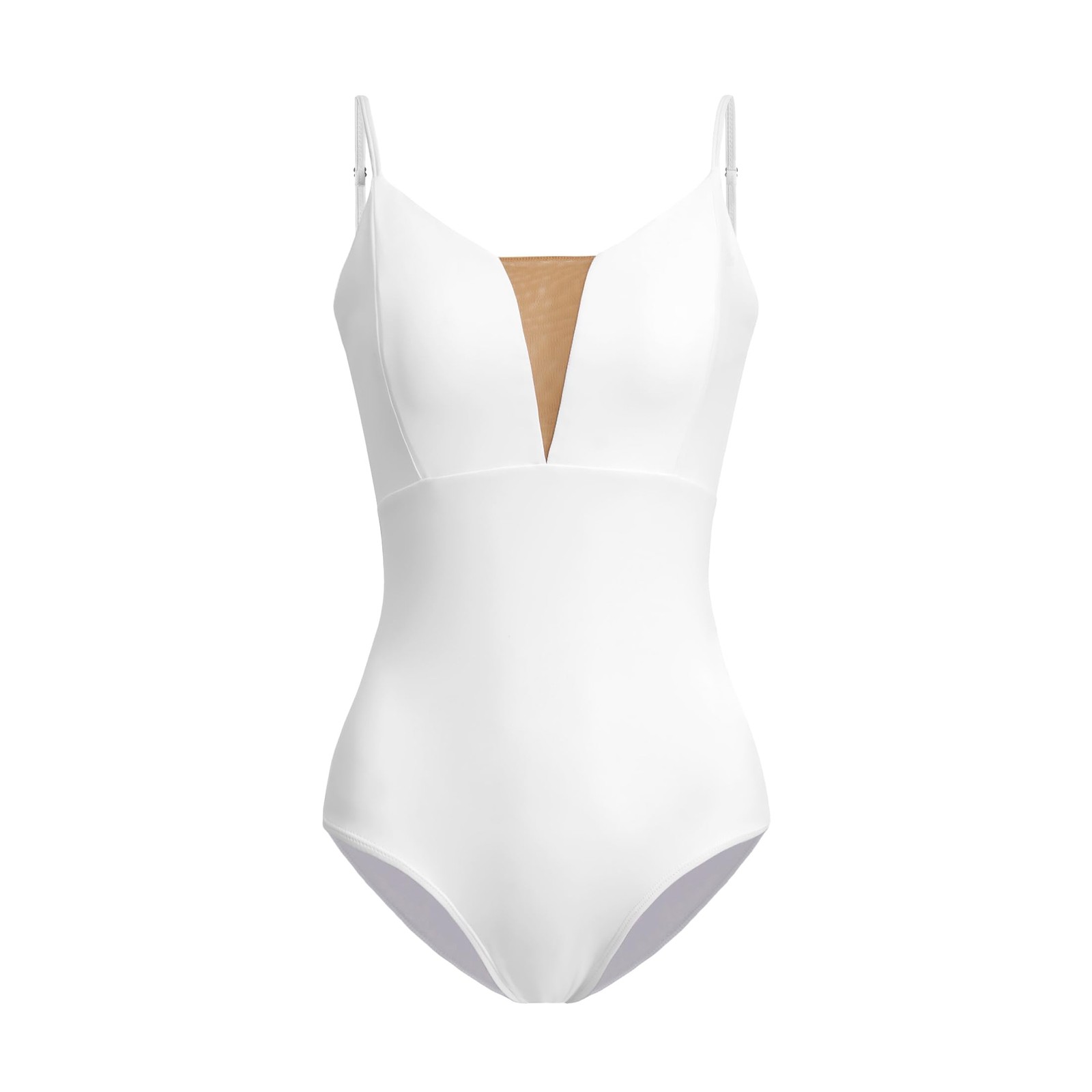 Women’s V-Neck Ballet Leotard with Nude Mesh & Adjustable Straps – Elegant & …