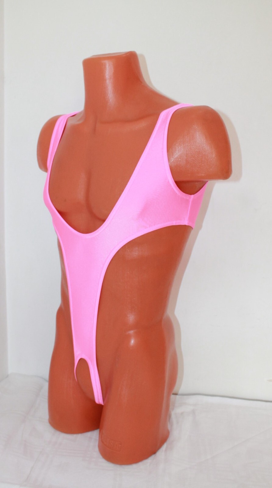 Men Thong Leotard 151-57 Hole Crotch Pink Spandex Size S