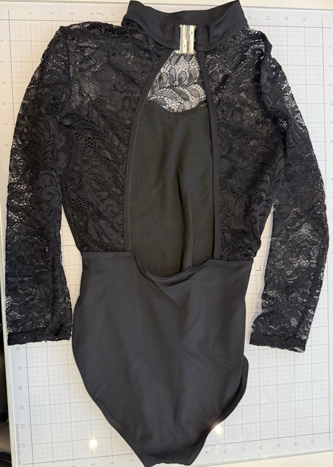 Dance Elite Women’s Black Floral Lace Long Sleeve High Neck Leotard