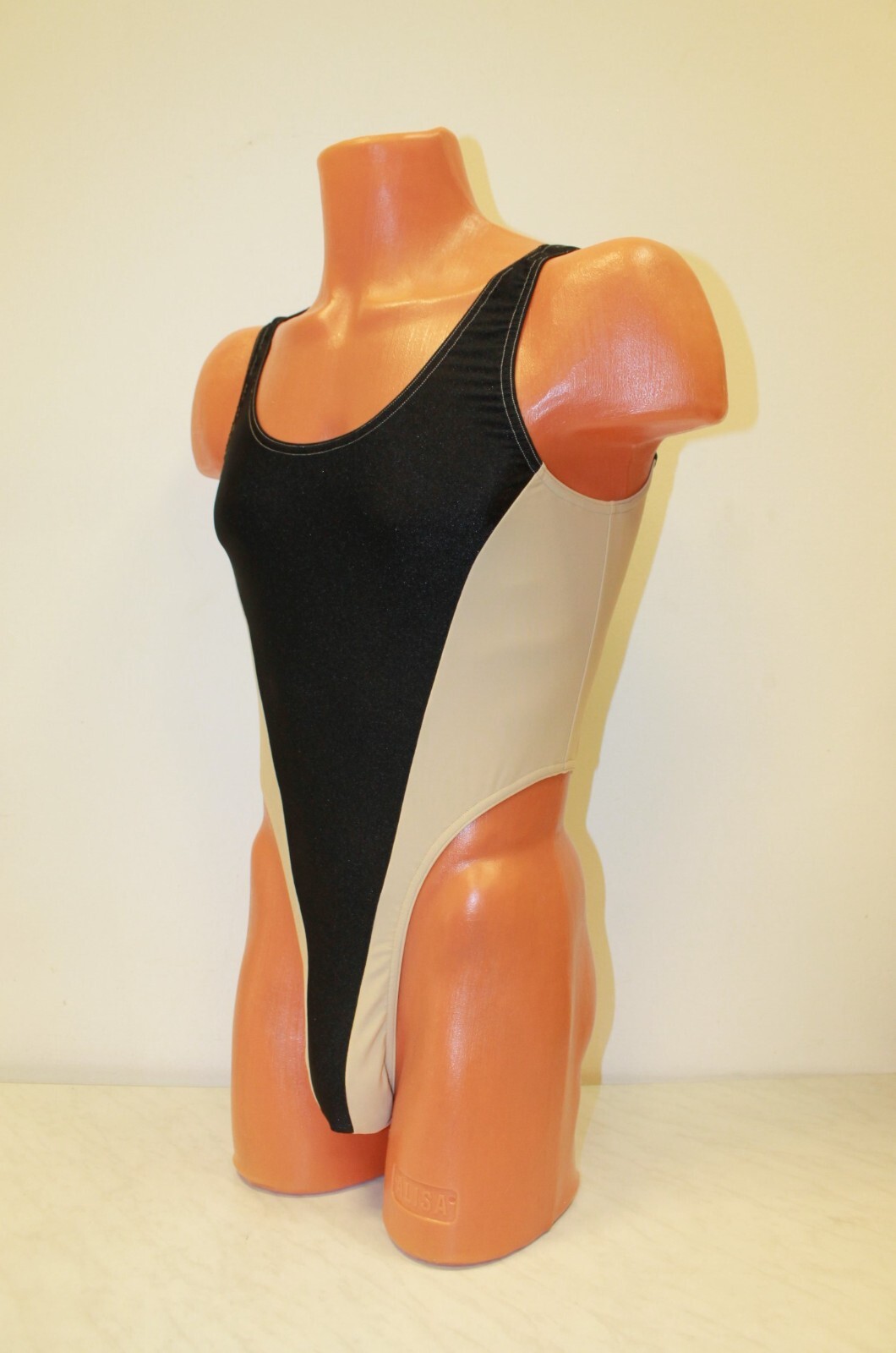 Men Thong Leotard 150-19 Black and Light Brown Color Tan Spandex Size M