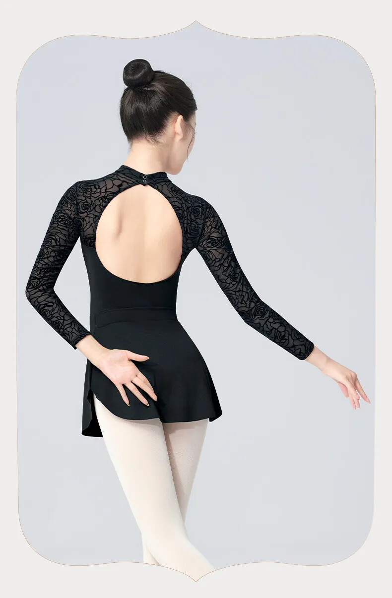 Ballet for Women Adult Black Lace Gymnastics Aerialist Long Sleeve Dance