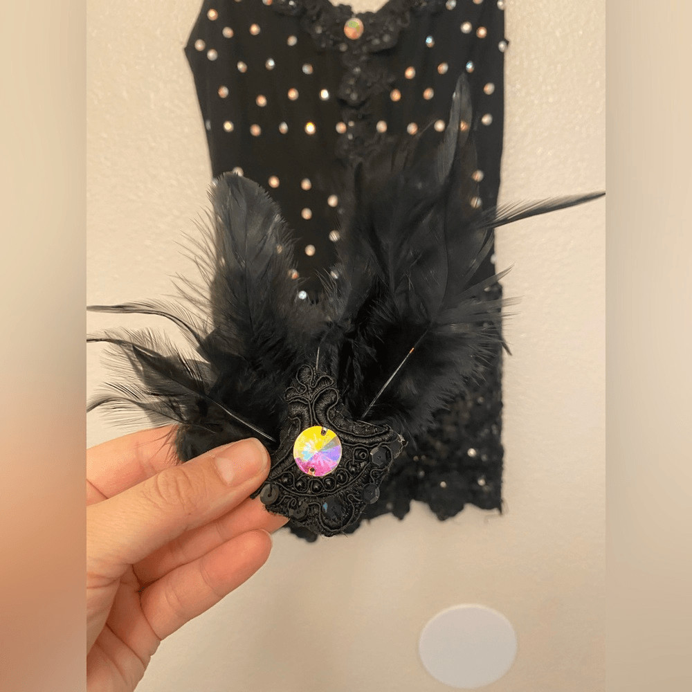 Glamour solo dance costume black mesh biketard bling bedazzled MA adult