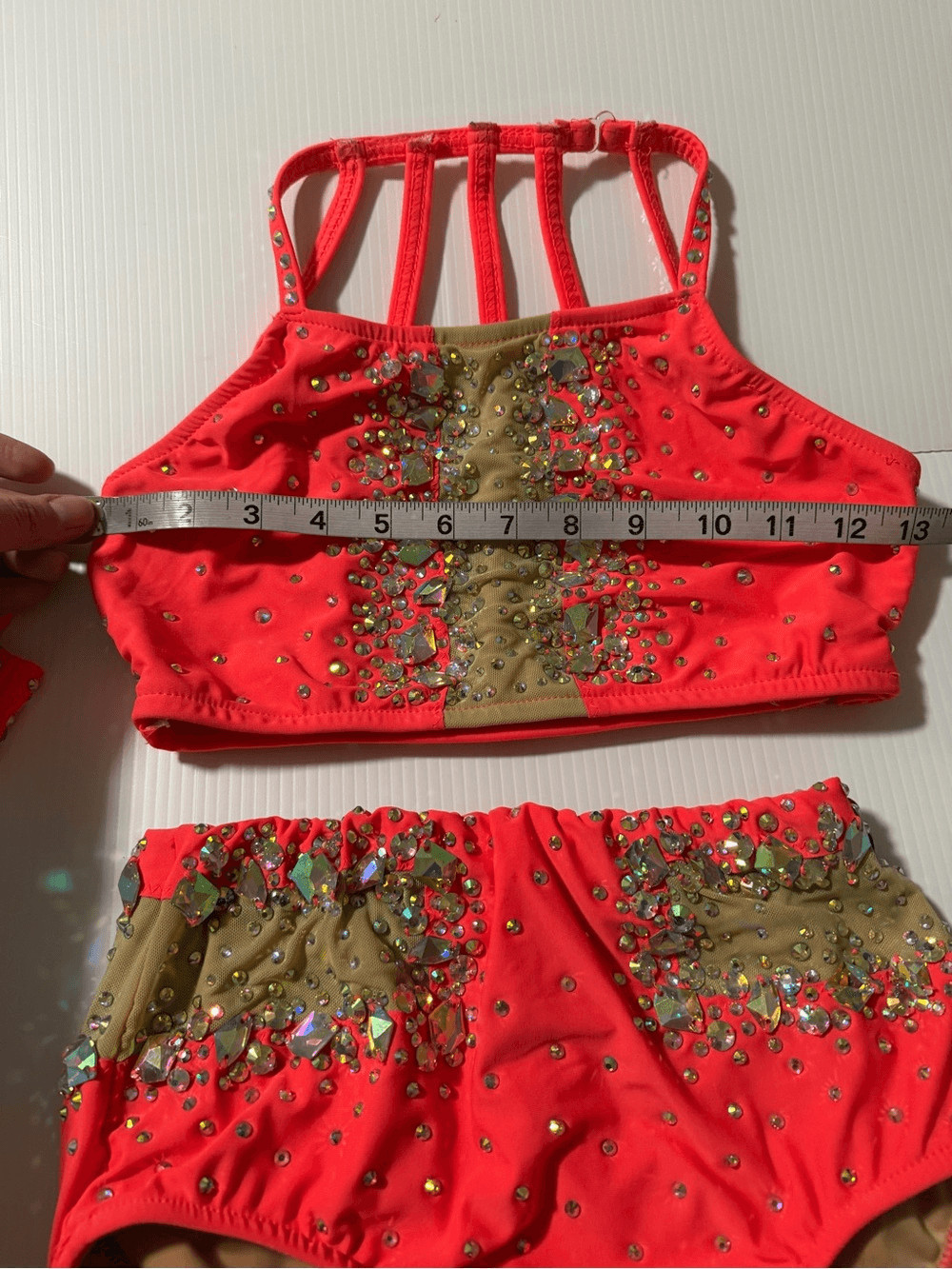 Glamour competition solo dance costume coral 2 piece jazz sassy bling SA adult