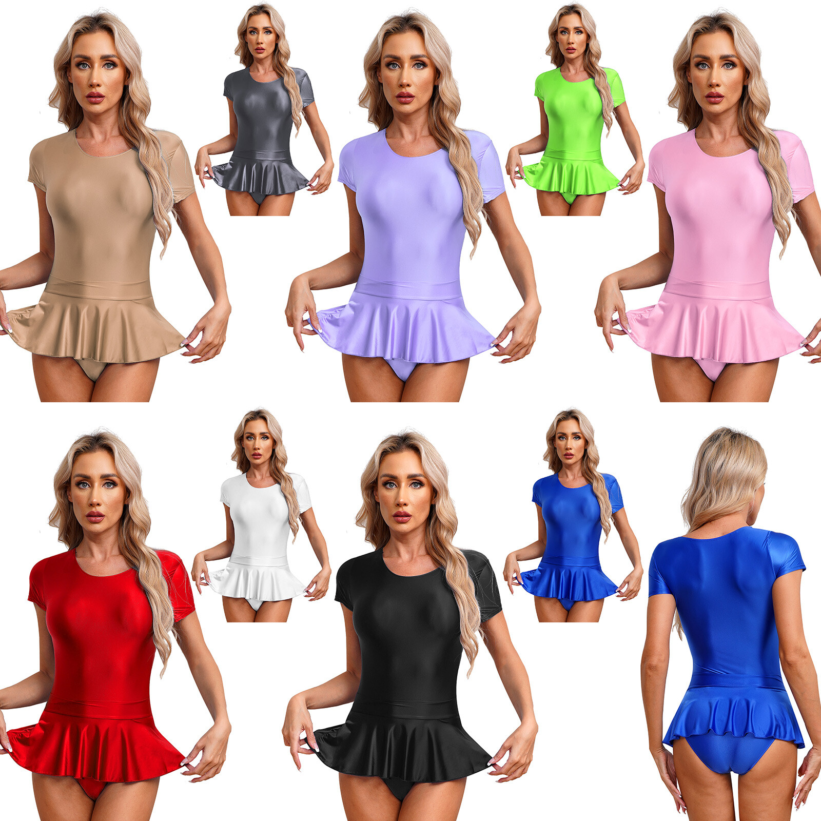 Womens Gymnastics Stretch Leotard Silky Lingerie Oily Swimwear Tankini Rompers22