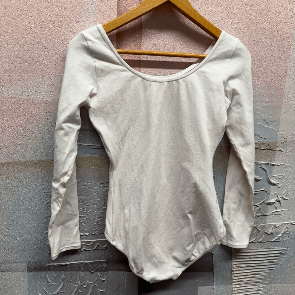 Capezio XL Cream Lined Scoop Neck Long Sleeve Classic Ballet Dance Leotard