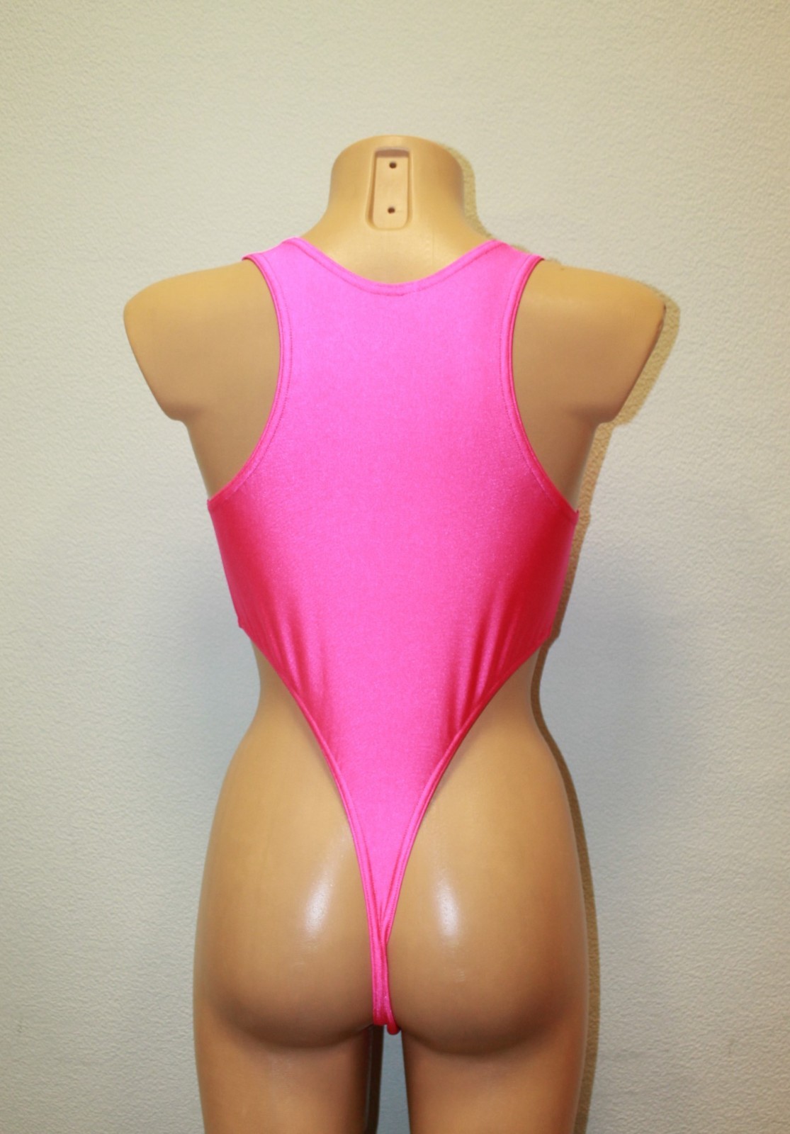 Women Thong One-piece Leotard 202-04 Wide Racerback Hot Pink Spandex Size L